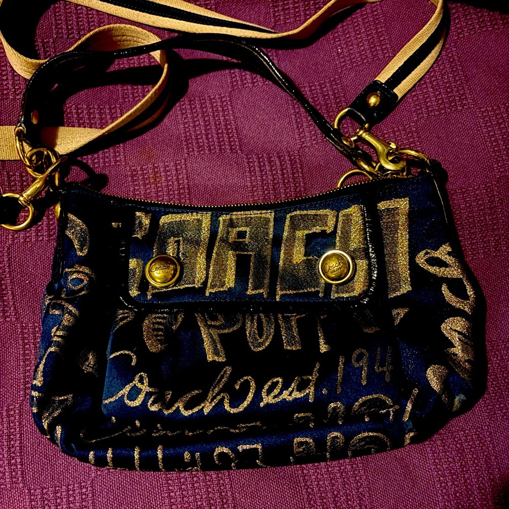 RARE Vintage Coach Navy & Gold Poppy Story Patch Bag Shoulder Bag